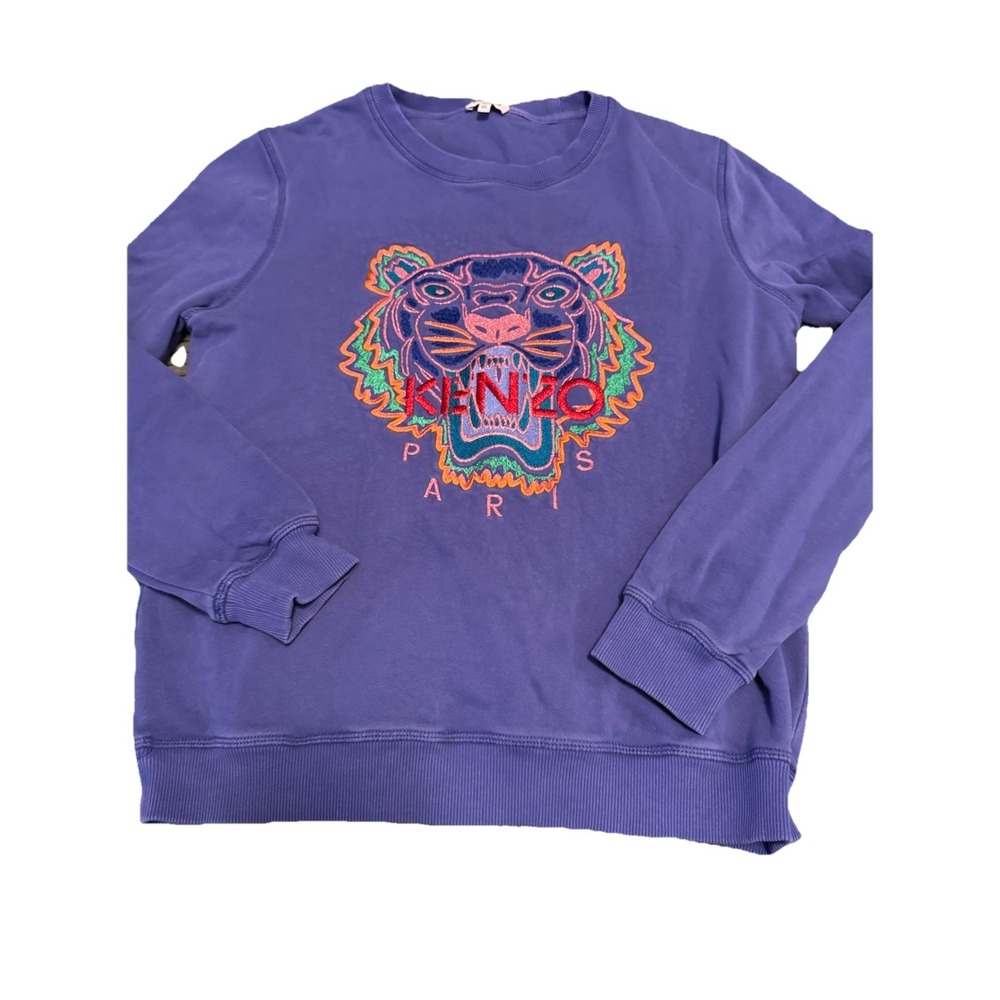 Kenzo Paris Tiger Embroidered Pullover Sweatshirt Black Gold Tiger Red Print XL